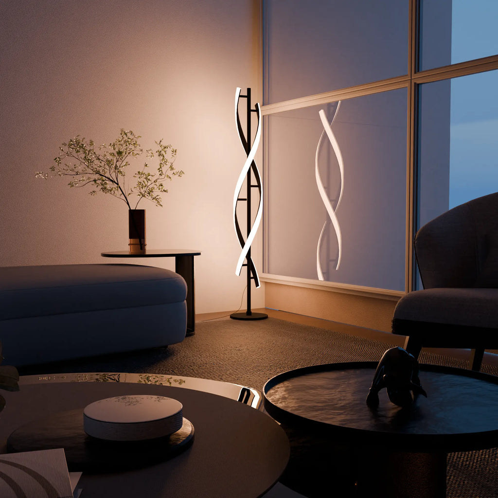 Elegant Modern White Floor Lamp with Light Wood Base for Living Room