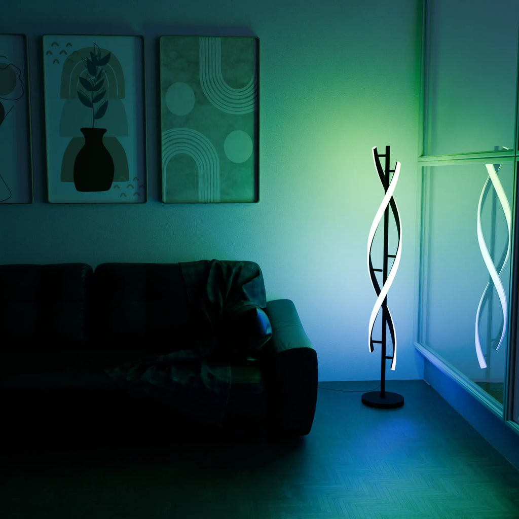 Elegant Modern White Floor Lamp with Light Wood Base for Living Room