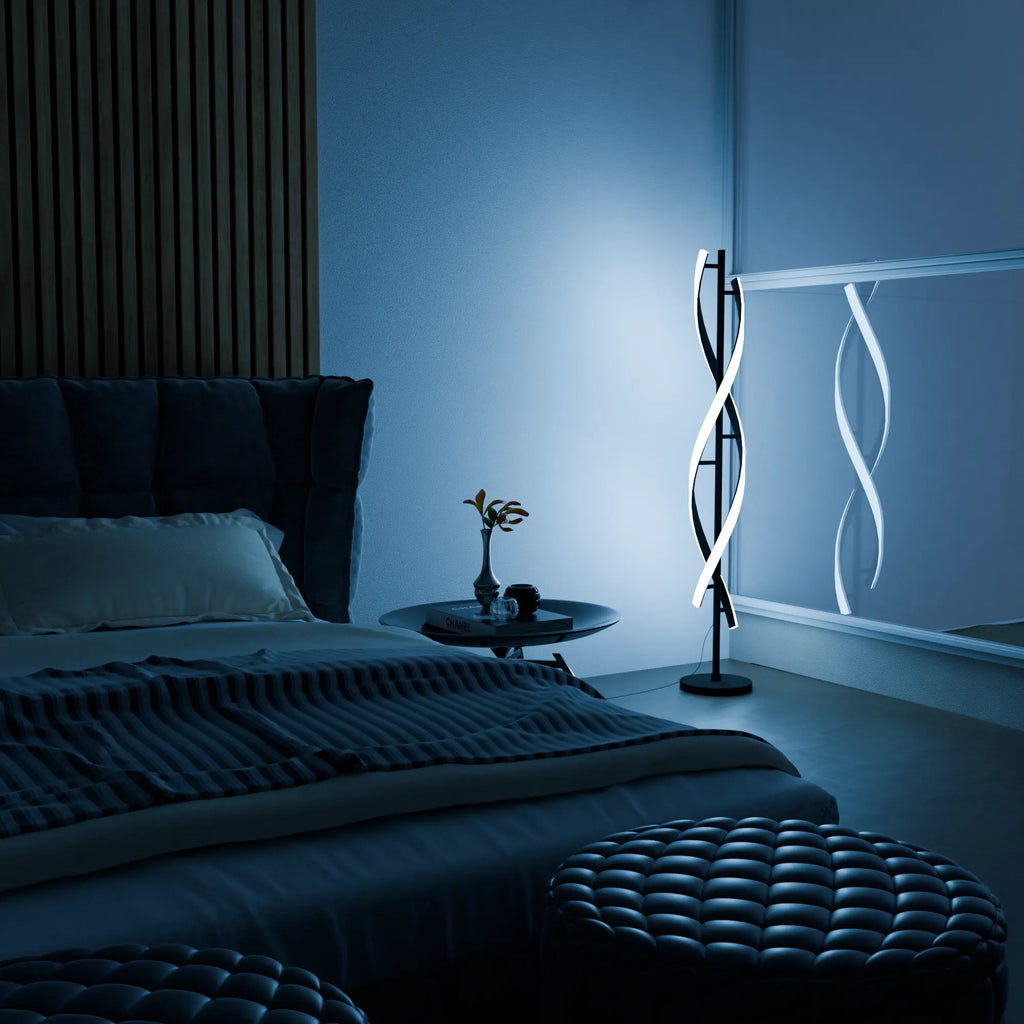Elegant Modern White Floor Lamp with Light Wood Base for Living Room