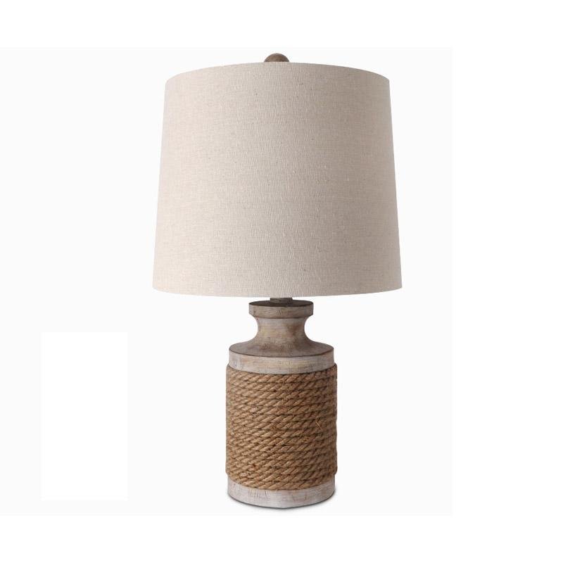 Rustic Oatmeal Fabric Shade Rope Accent Table Lamp for Living Room