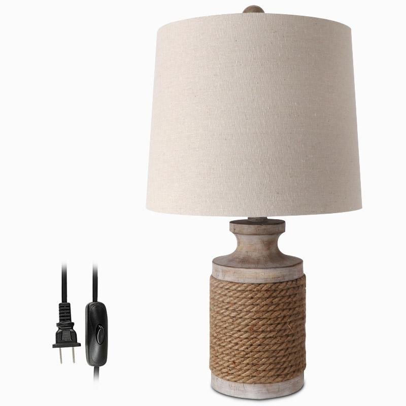 Rustic Oatmeal Fabric Shade Rope Accent Table Lamp for Living Room