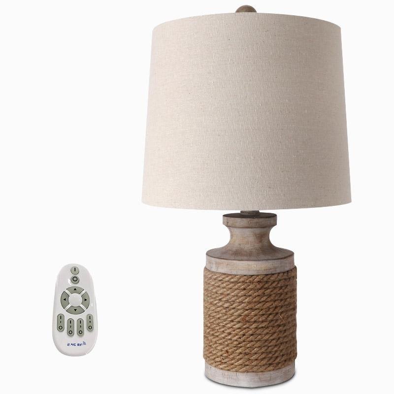 Rustic Oatmeal Fabric Shade Rope Accent Table Lamp for Living Room