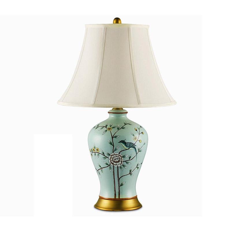 Vibrant 23" Porcelain Table Lamp with Oriental Bird Design for Living Room