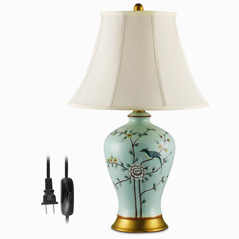 Vibrant 23" Porcelain Table Lamp with Oriental Bird Design for Living Room