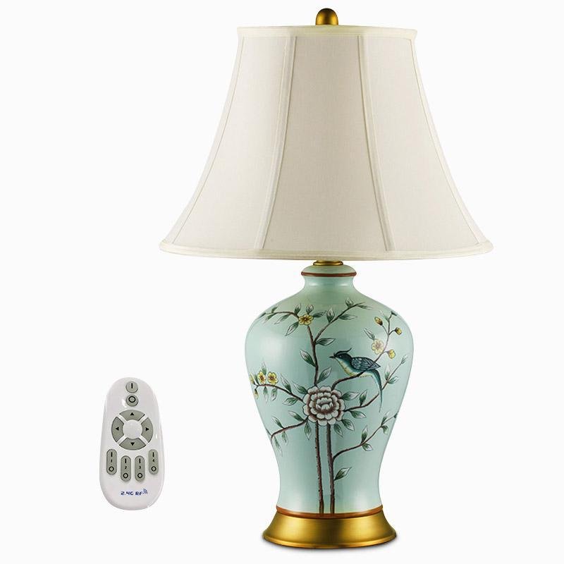 Vibrant 23" Porcelain Table Lamp with Oriental Bird Design for Living Room
