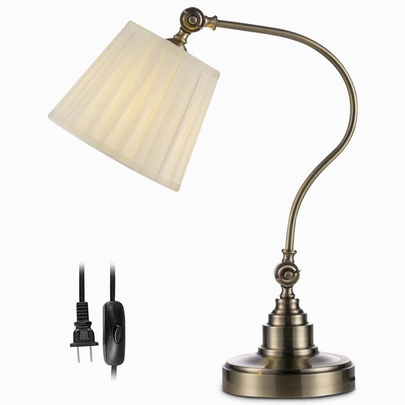 Industrial Black Metal Desk Lamp with Curved Arm for Office or Study