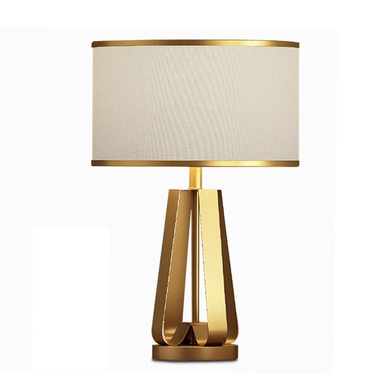 Elegant 22-Inch Gold Brass Geometric Table Lamp in Faux Silk for Living Room