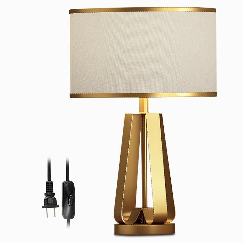 Elegant 22-Inch Gold Brass Geometric Table Lamp in Faux Silk for Living Room