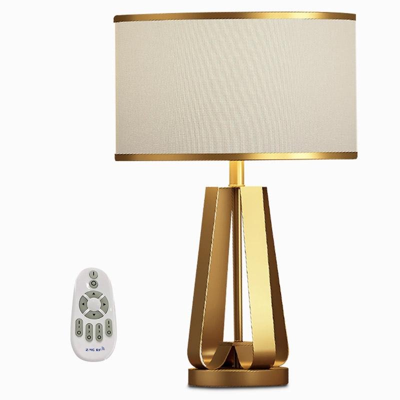 Elegant 22-Inch Gold Brass Geometric Table Lamp in Faux Silk for Living Room