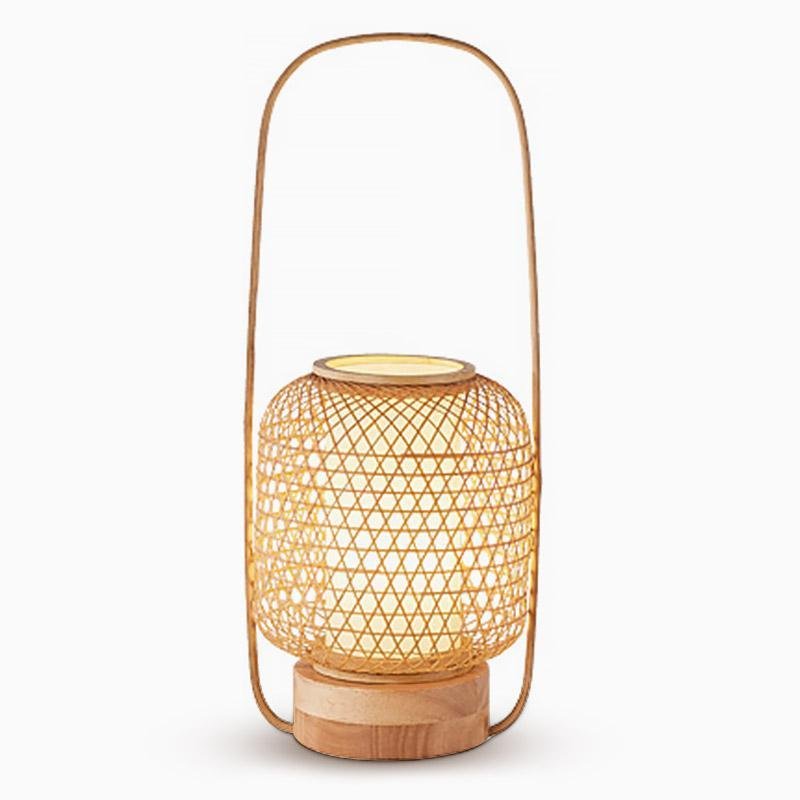 Rustic Bamboo Woven Table Lamp with LED Light & USB for Living Room