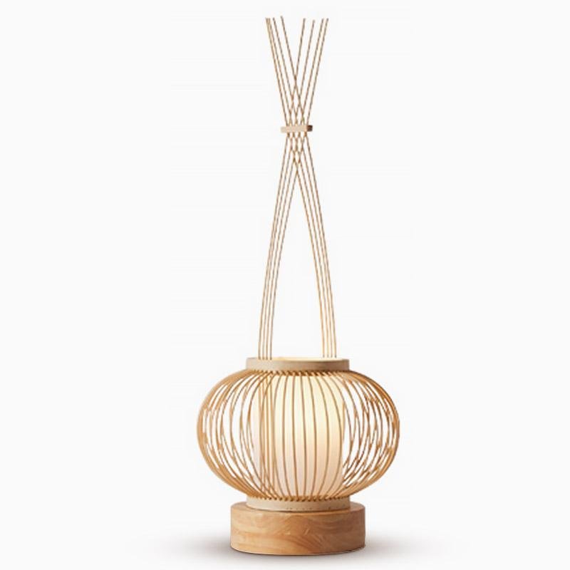 Rustic Bamboo Woven Table Lamp with LED Light & USB for Living Room