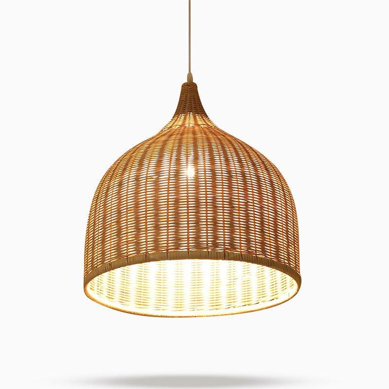25'' Natural Rattan Rustic Bell Pendant Light for Boho Living Room