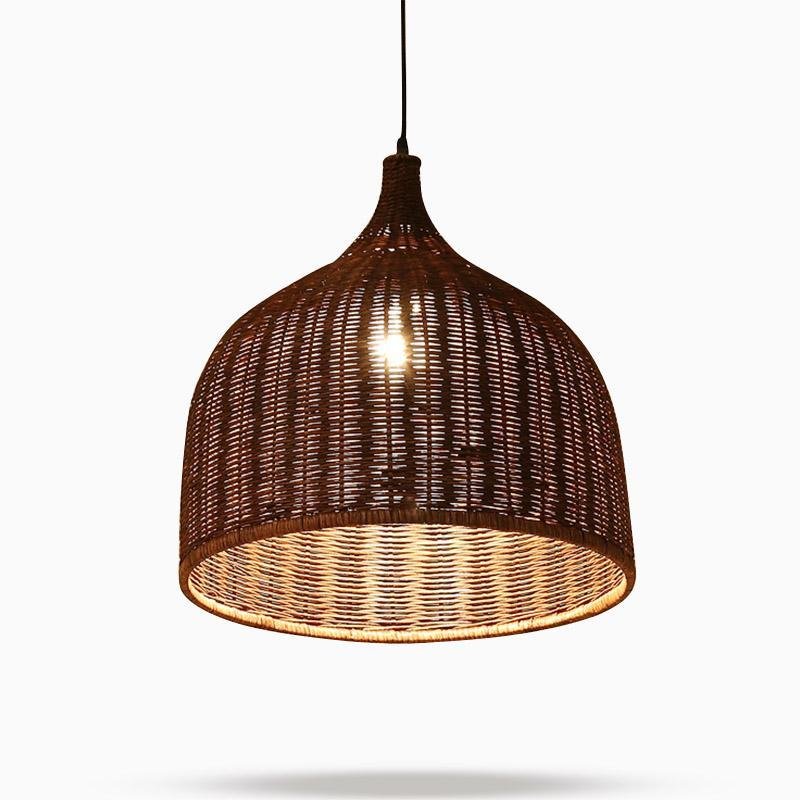 25'' Natural Rattan Rustic Bell Pendant Light for Boho Living Room
