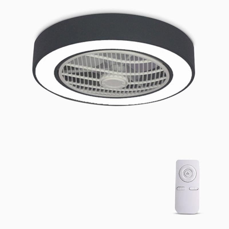 Modern Black Iron Bladeless Flush Mount Ceiling Fan with LED Lights