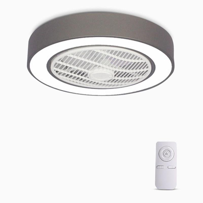 Modern Black Iron Bladeless Flush Mount Ceiling Fan with LED Lights