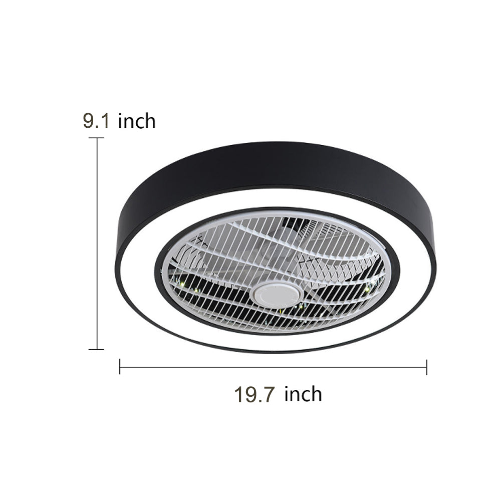 Modern Black Iron Bladeless Flush Mount Ceiling Fan with LED Lights
