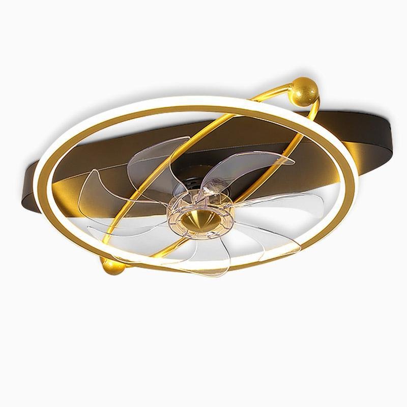 Industrial Gold Flush Mount Ceiling Fan with LED Lights & Remote Control