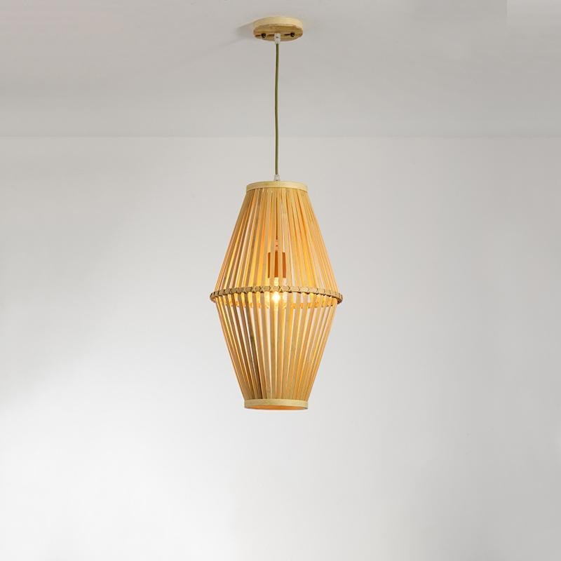Rustic Circular Bamboo Pendant Light with Diamond Open Design for Kitchen