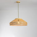 Rustic Circular Bamboo Pendant Light with Diamond Open Design for Kitchen