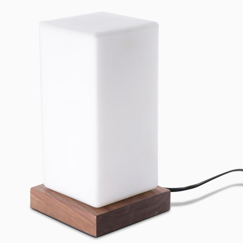 Rustic Wood Cube Battery-Powered LED Table Lamp for Living Room/Office