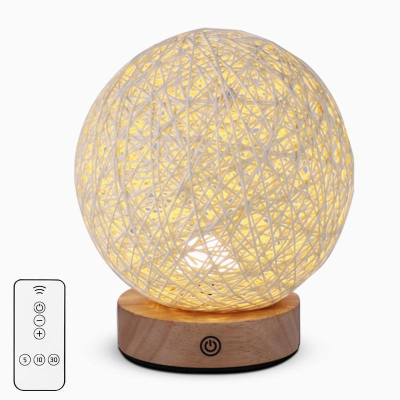 6-Inch LED Natural Wicker Rattan Table Lamp for Cozy Home Decor