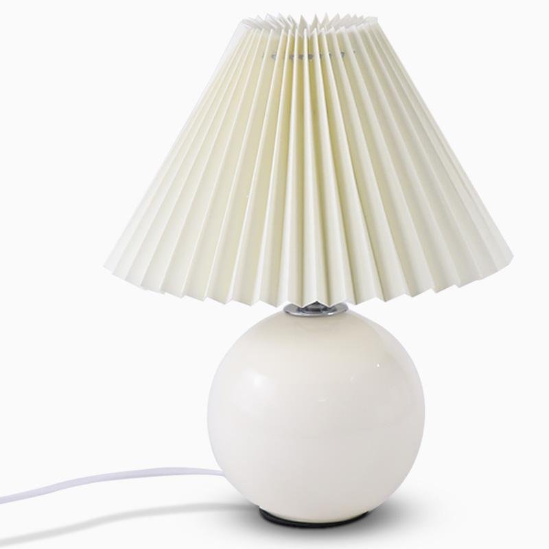 Stylish White Ceramic Globe Table Lamp with Pleated Shade for Living Room