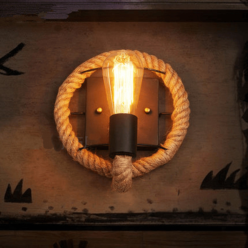 Rustic Vintage Hemp Rope Wall Sconce Lamp - Ideal for Living Room Decor
