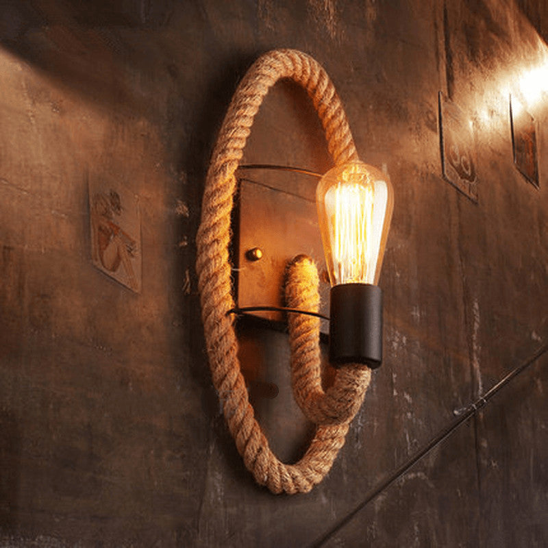 Rustic Vintage Hemp Rope Wall Sconce Lamp - Ideal for Living Room Decor