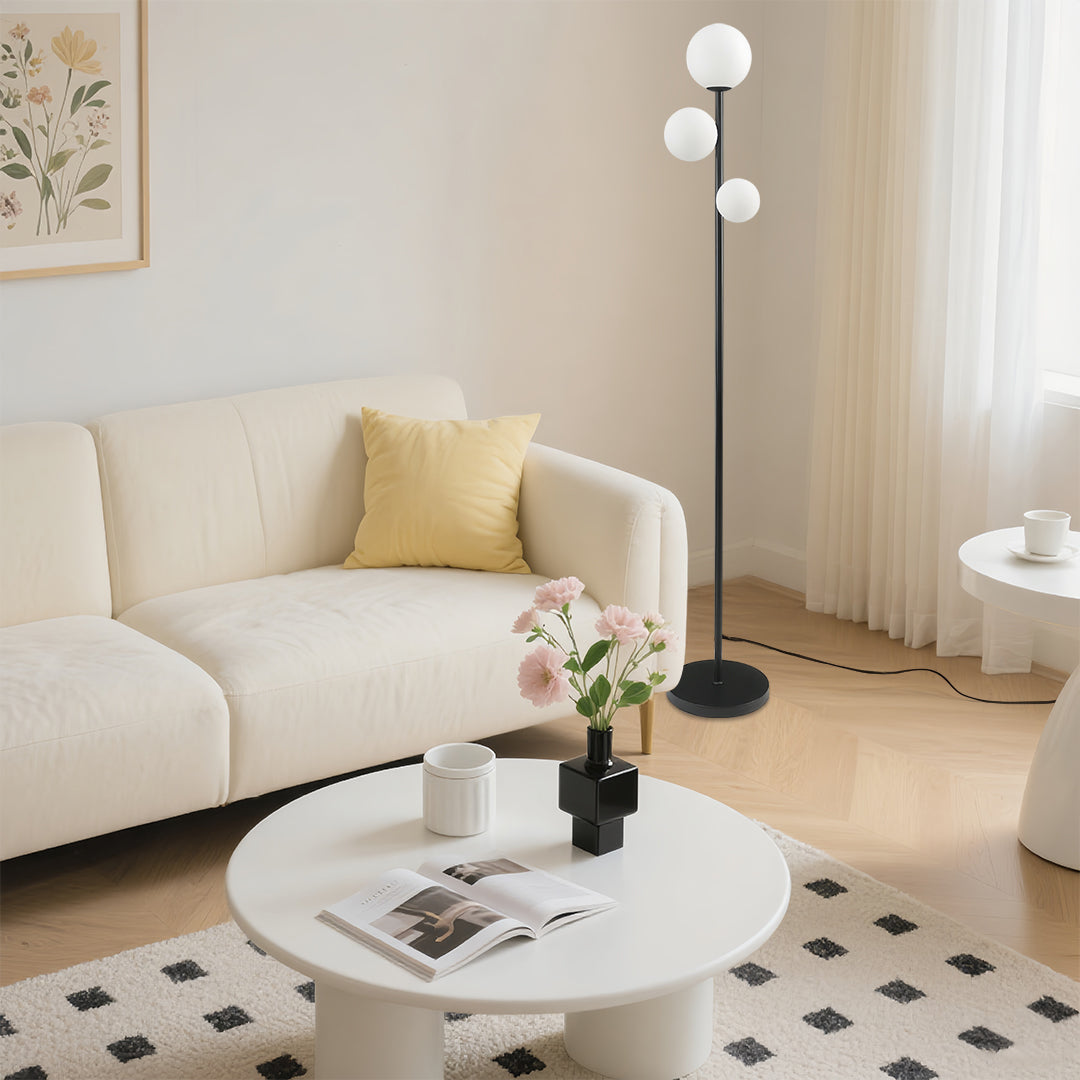 Modern Gold and Black Globe Floor Lamp for Living Room or Office Decor