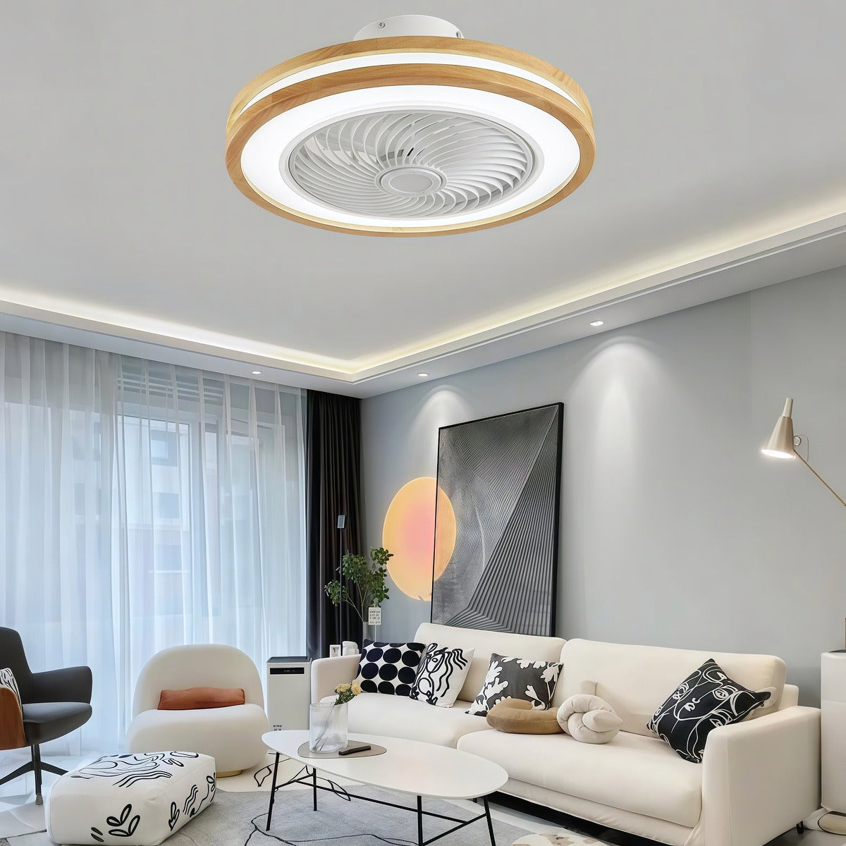 Bladeless Nordic Modern Ceiling Fan with Lights & Remote - Ideal for Living Room