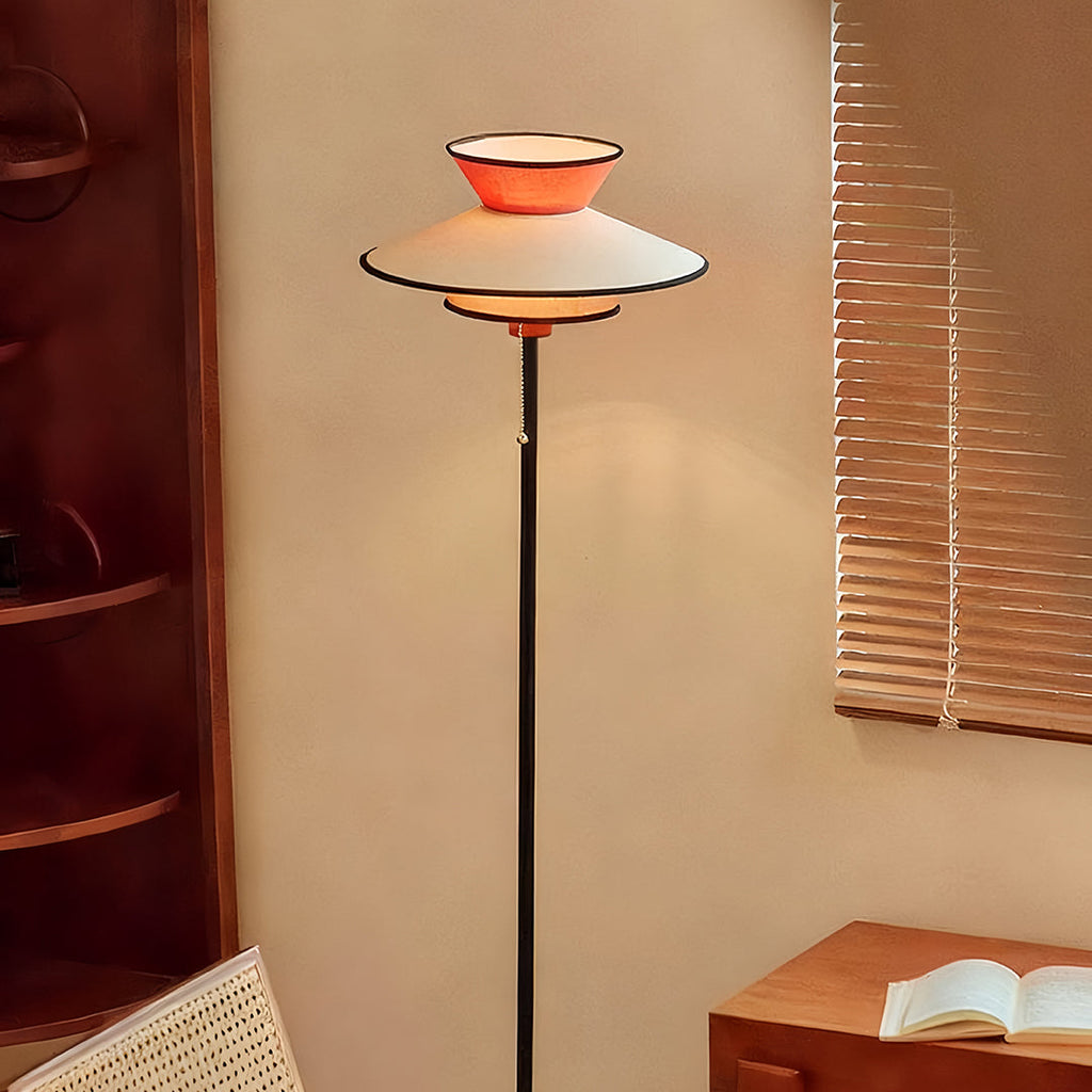 Vintage Fabric Shade Ambient Floor Lamp with Pull Chain for Living Room