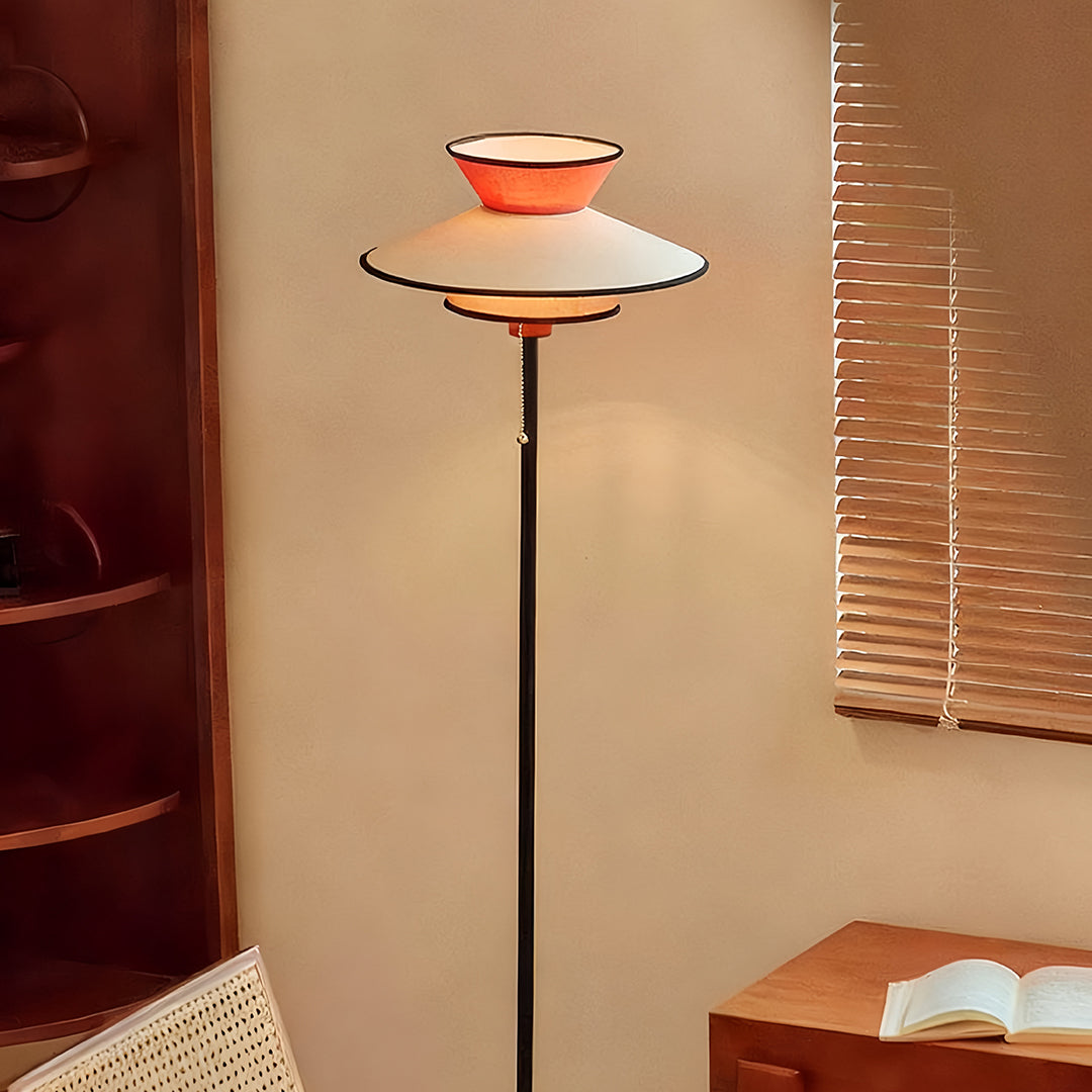 Vintage Fabric Shade Ambient Floor Lamp with Pull Chain for Living Room