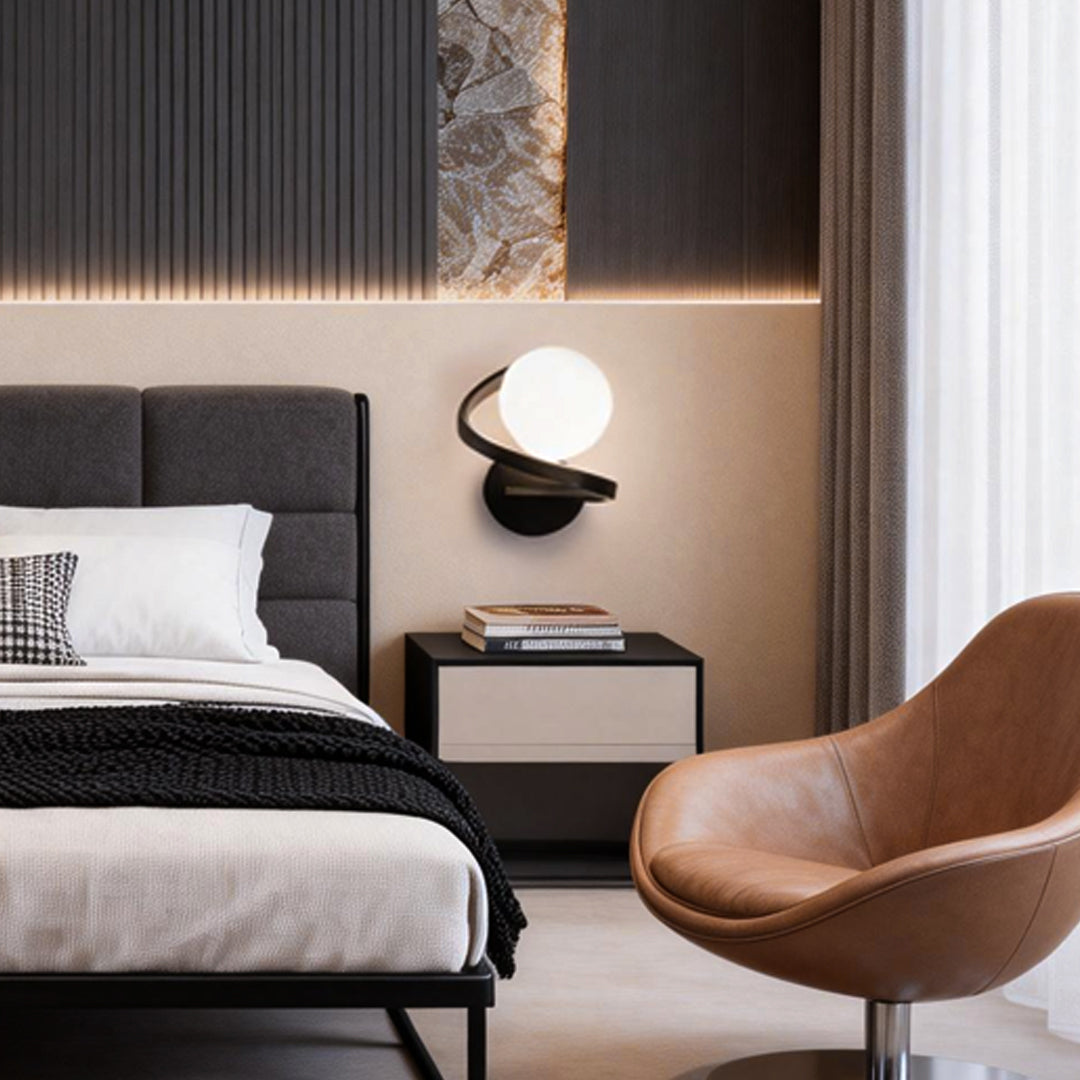 Curved Metal LED Wall Sconce in Stylish Black for Modern Bedrooms