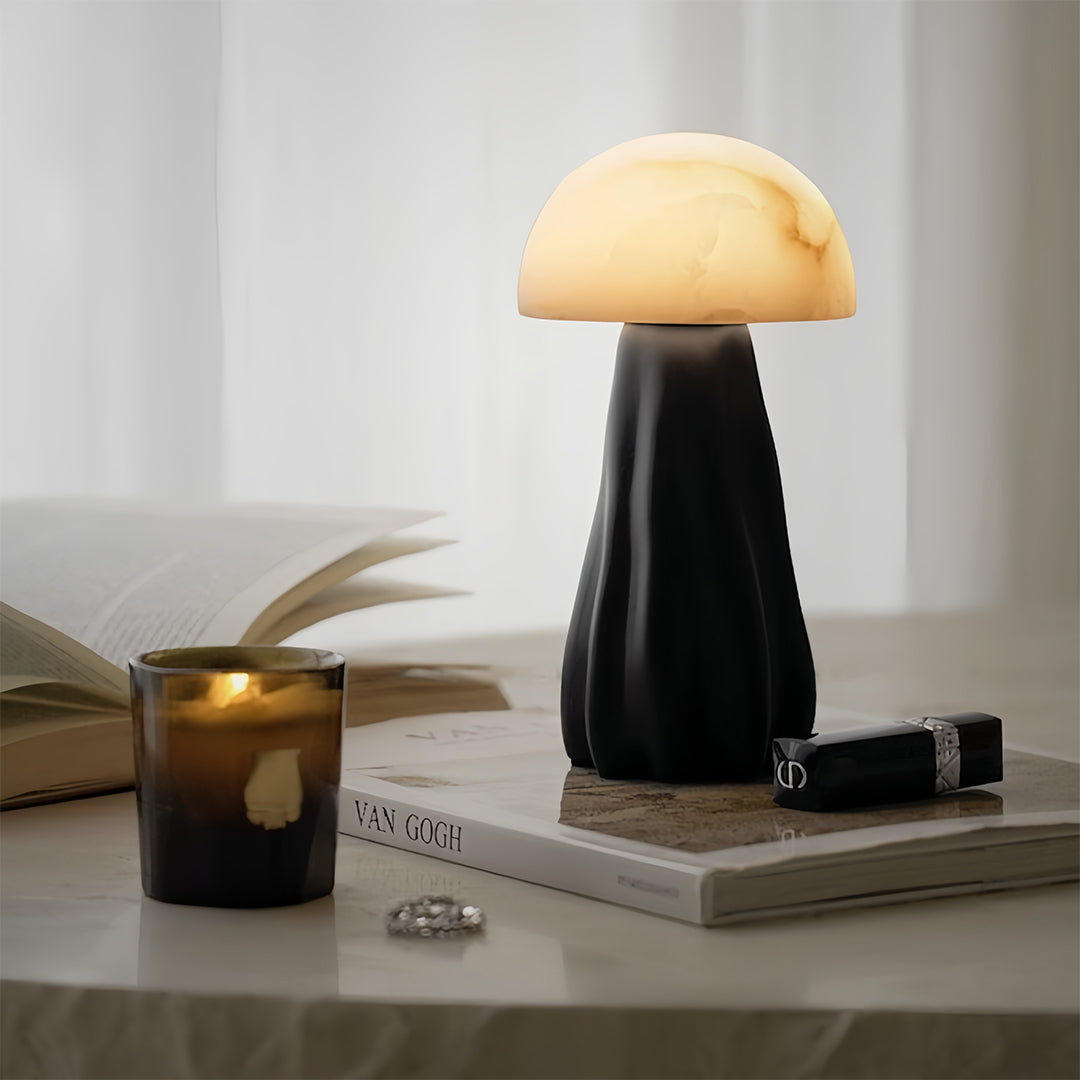 Nordic Style LED Mushroom Table Lamp in White Resin for Cozy Interiors
