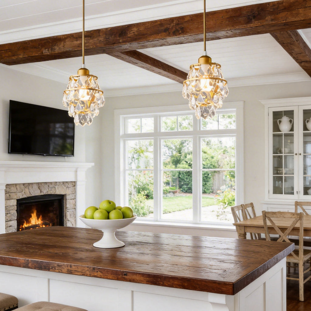 Modern Silver Crystal Mini Pendant Light Fixture for Dining Room Ceiling