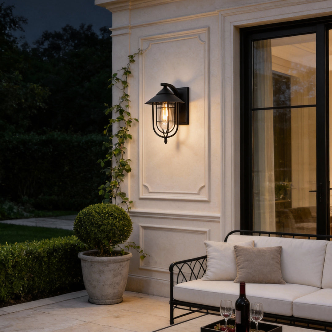 Rustic Nautical Wrought Iron Glass Outdoor Wall Sconce for Patios