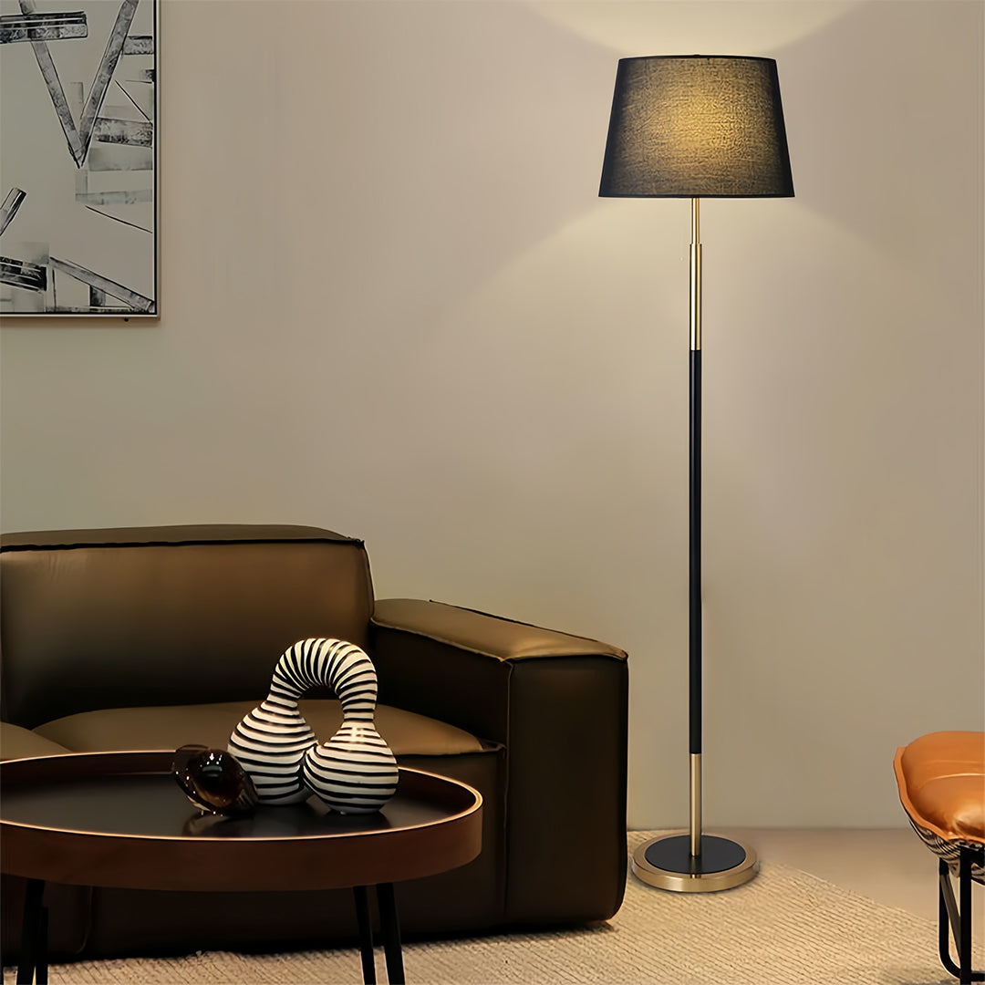 Rustic Vintage Wrought Iron Floor Lamp with Fabric Shade for Living Room