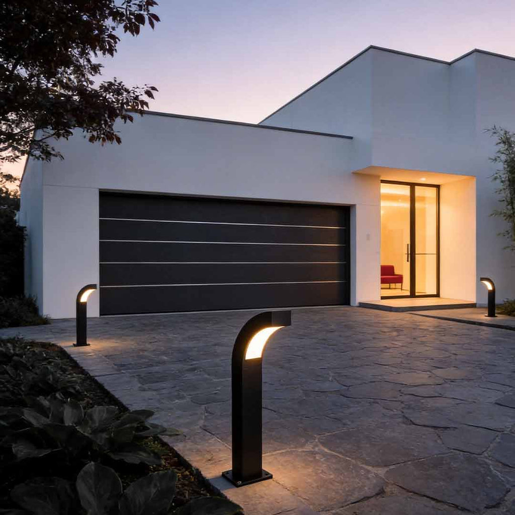 Minimalist Black Curved LED Landscape Path Lights for Outdoor Garden