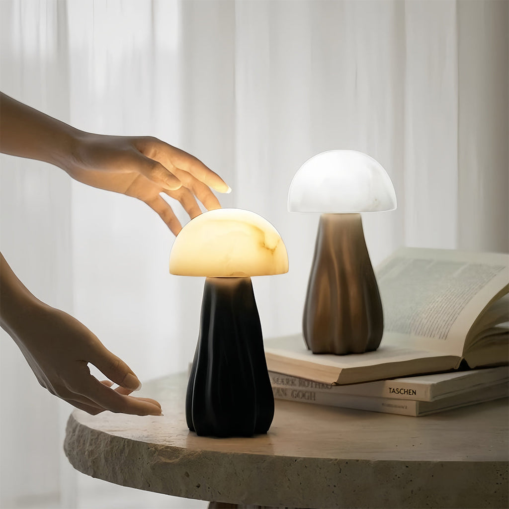 Nordic Style LED Mushroom Table Lamp in White Resin for Cozy Interiors