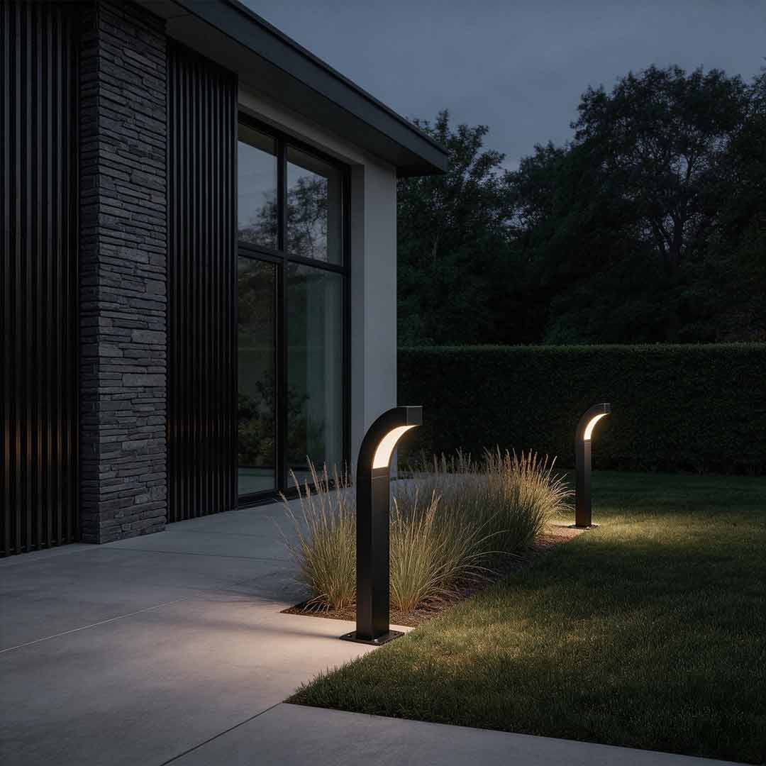 Minimalist Black Curved LED Landscape Path Lights for Outdoor Garden
