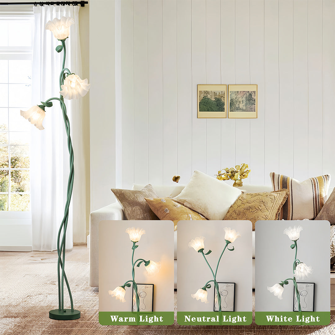 Artistic Green Iron Flower Floor Lamp for French Country Living Room