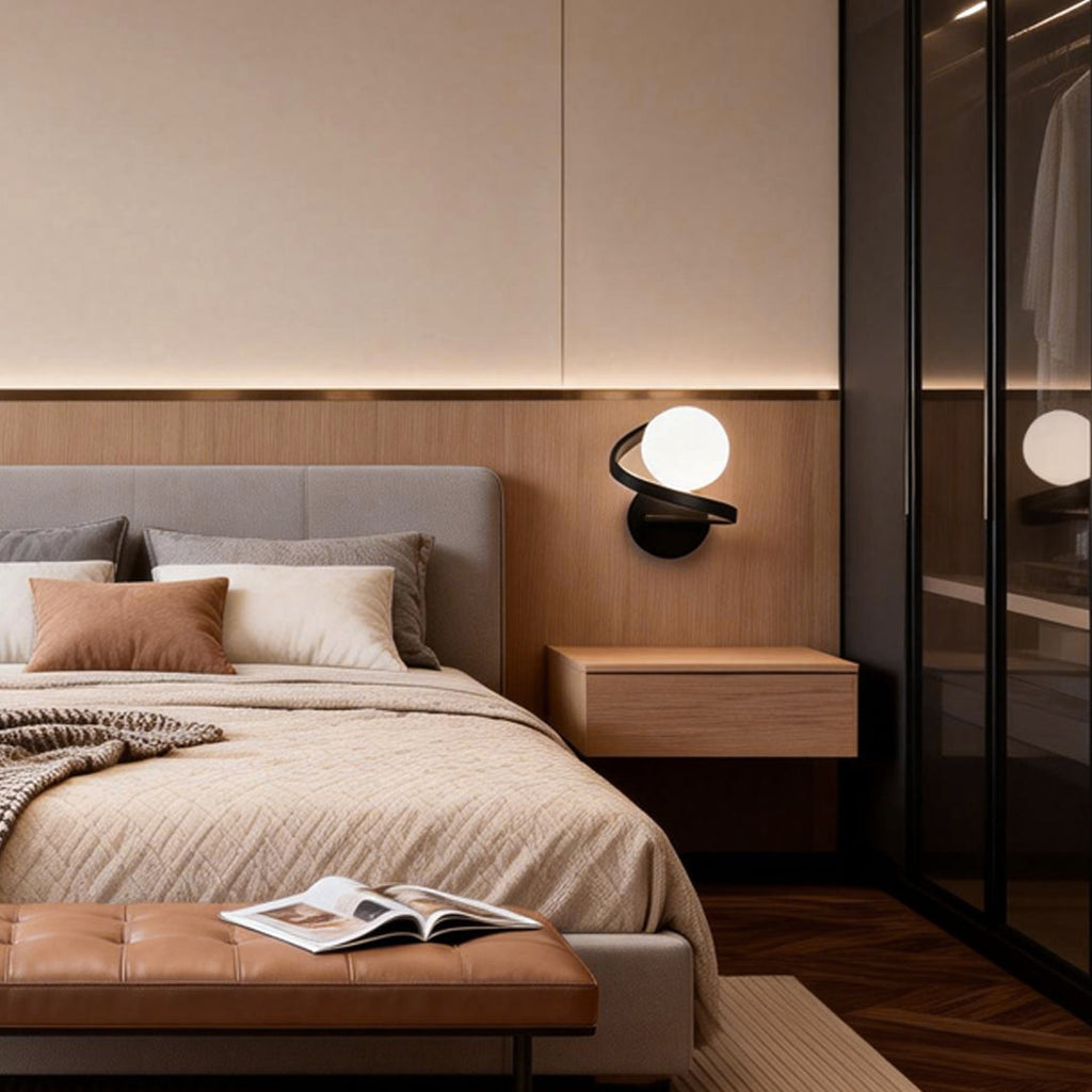Curved Metal LED Wall Sconce in Stylish Black for Modern Bedrooms