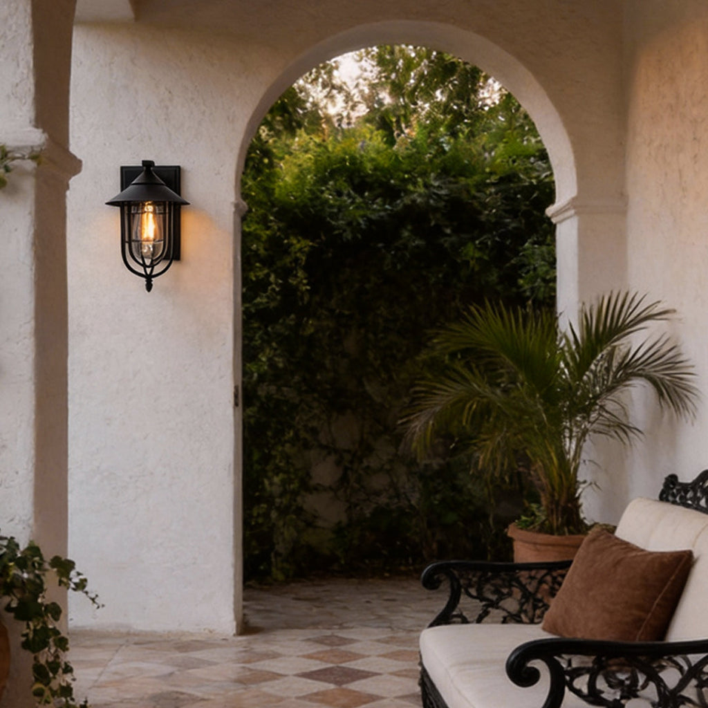 Rustic Nautical Wrought Iron Glass Outdoor Wall Sconce for Patios