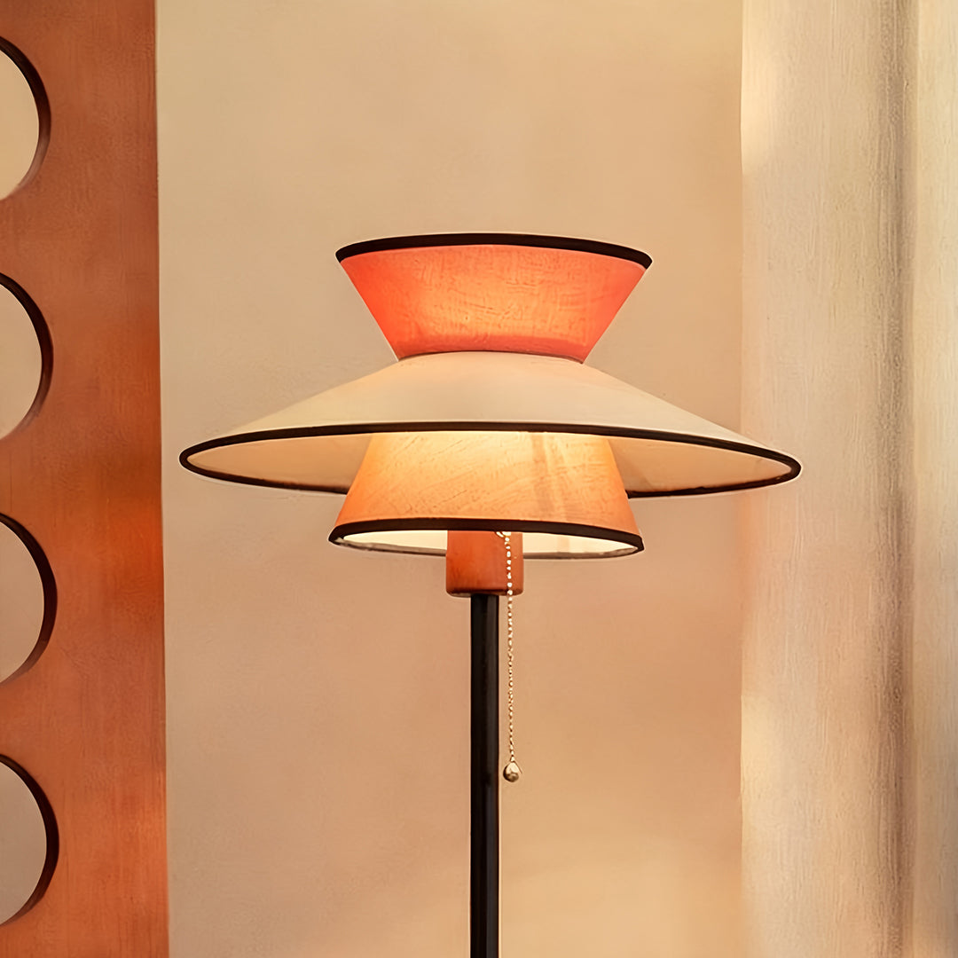 Vintage Fabric Shade Ambient Floor Lamp with Pull Chain for Living Room