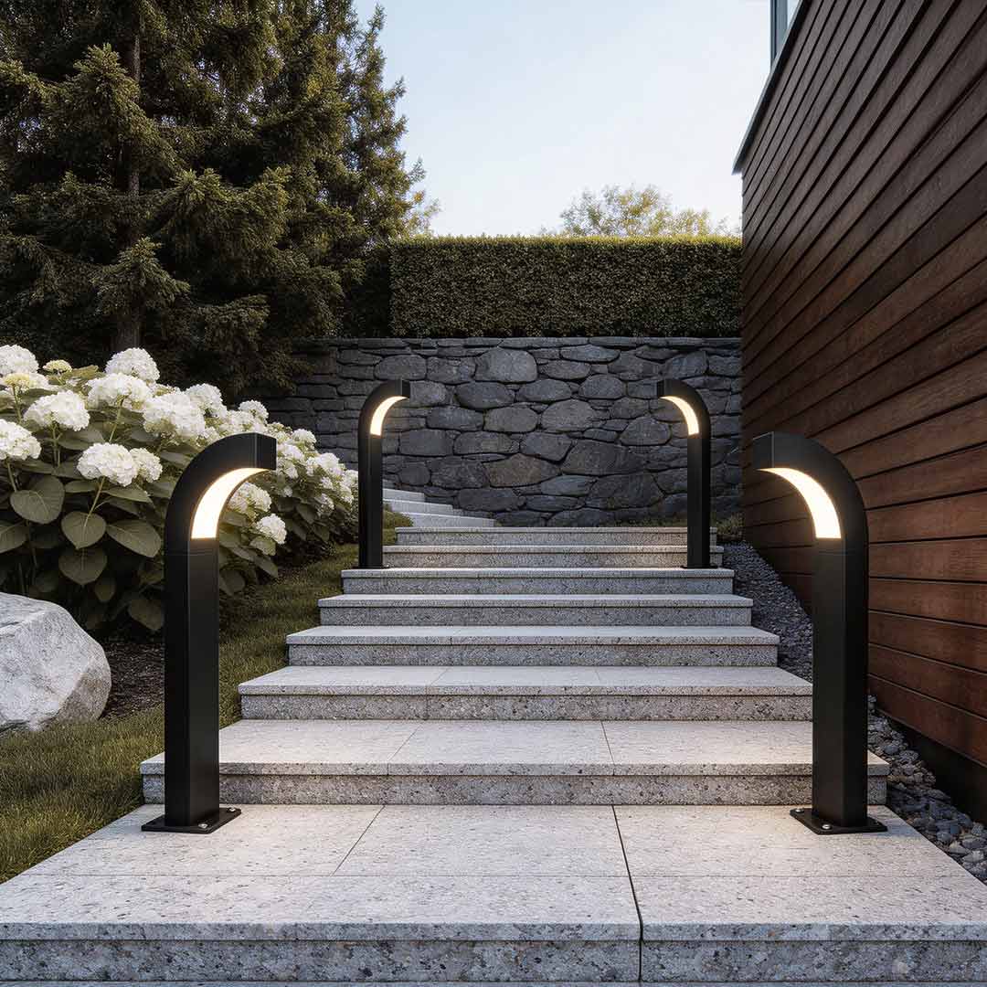 Minimalist Black Curved LED Landscape Path Lights for Outdoor Garden