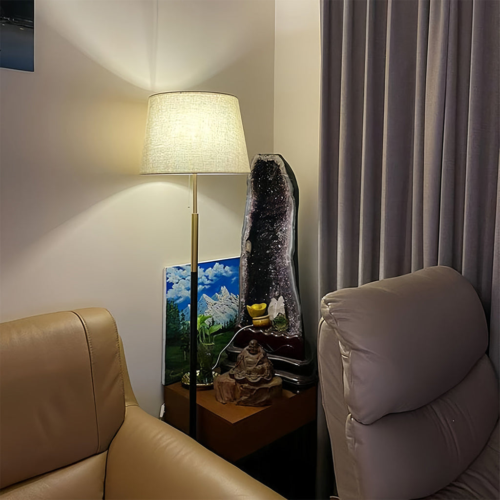 Rustic Vintage Wrought Iron Floor Lamp with Fabric Shade for Living Room
