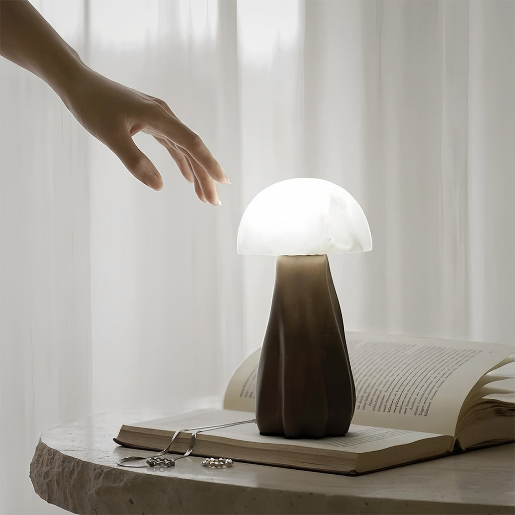 Nordic Style LED Mushroom Table Lamp in White Resin for Cozy Interiors