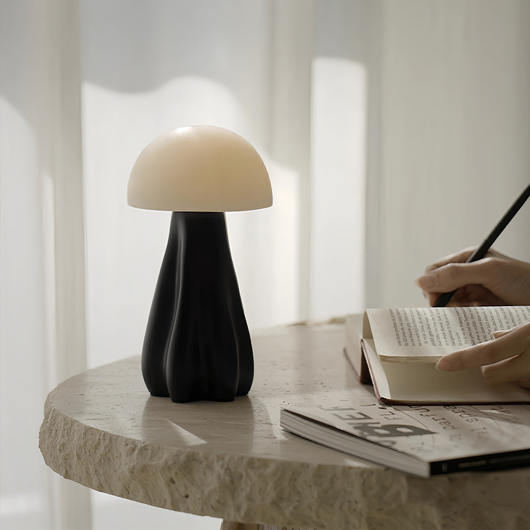 Nordic Style LED Mushroom Table Lamp in White Resin for Cozy Interiors