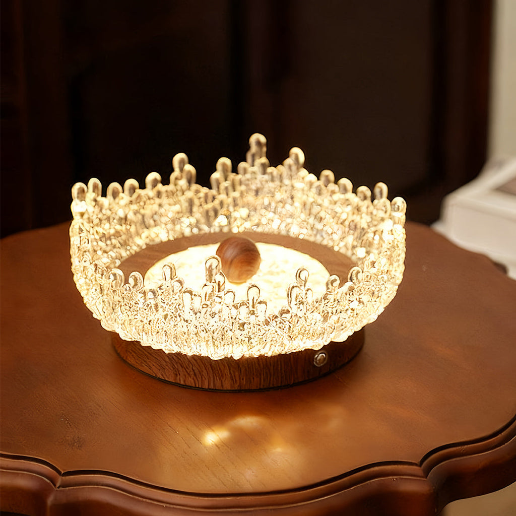 French Vintage Walnut Acrylic Table Lamp for Living Room Atmosphere
