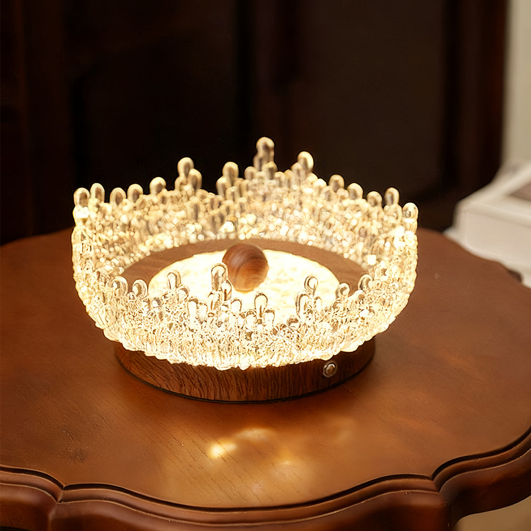 French Vintage Walnut Acrylic Table Lamp for Living Room Atmosphere